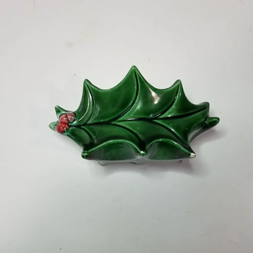 1980s Vintage Atlantic Mold Ceramic Christmas Holly Berry Small Bowl Dish